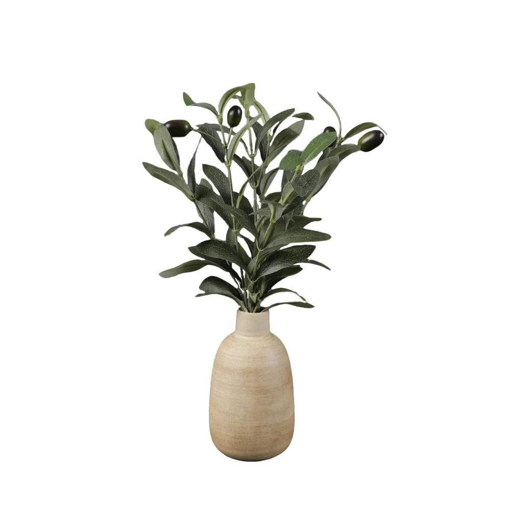15" Artificial Olive Plant in Wood Vase – Realistic Tabletop Decor