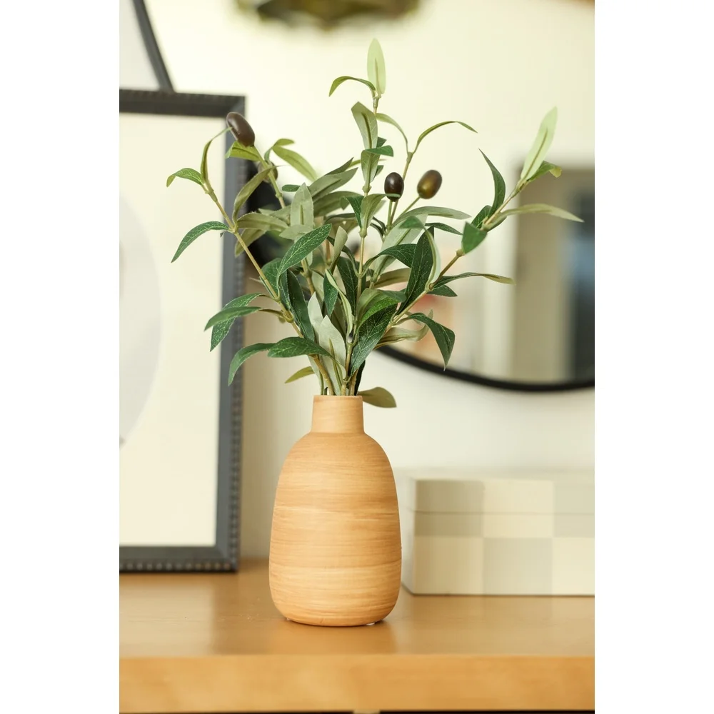 15" Artificial Olive Plant in Wood Vase – Realistic Tabletop Decor - Image 3