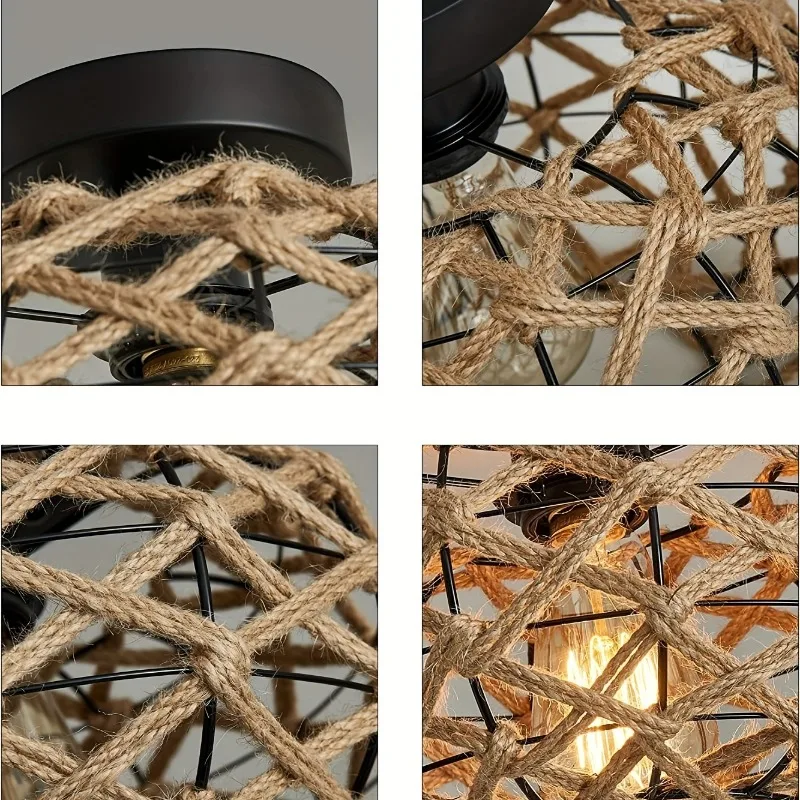 Hemp Rope Ceiling Light – Rattan Wicker Semi Flush Fixture - Image 6