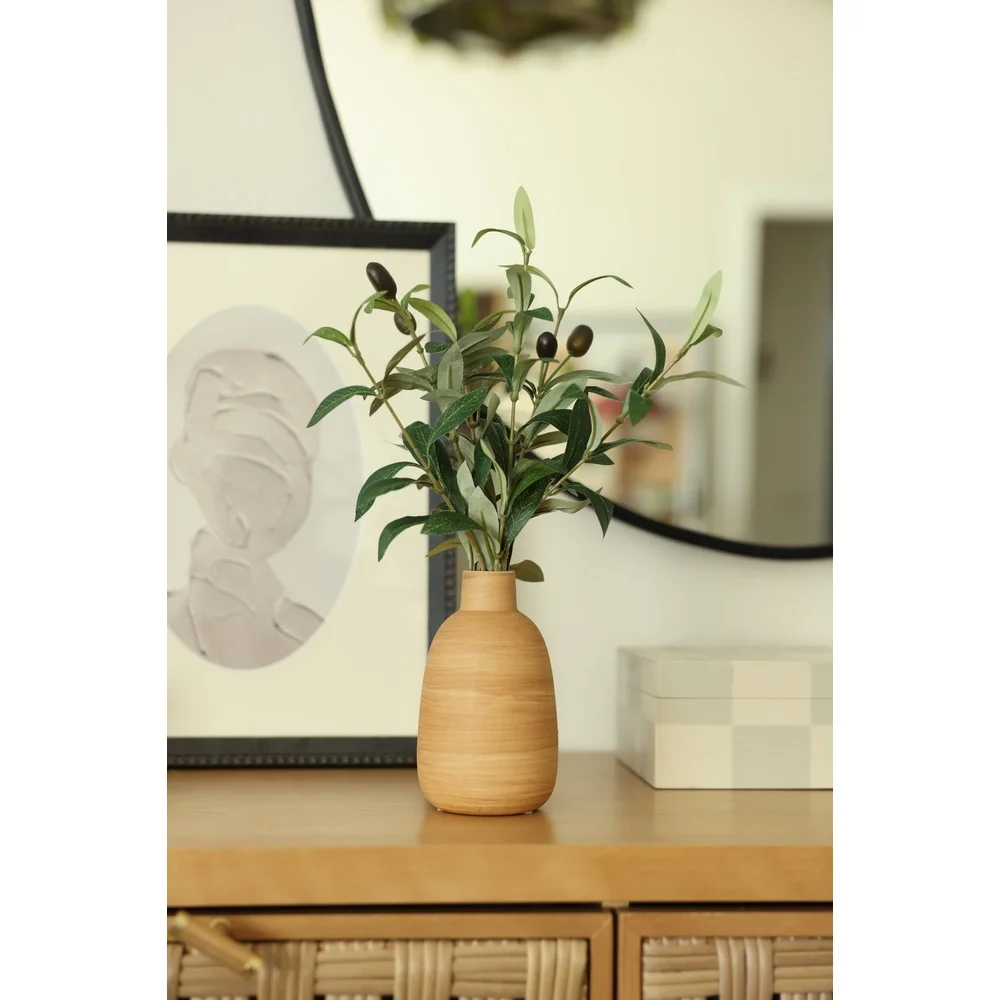 15" Artificial Olive Plant in Wood Vase – Realistic Tabletop Decor - Image 5