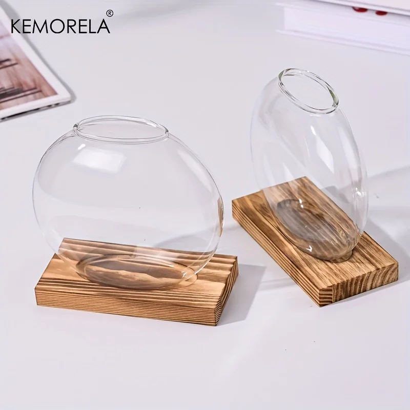 Hydroponic Glass Planter with Wood Stand – Indoor Desk Decor - Image 5