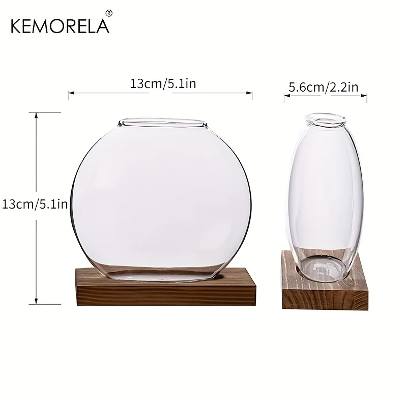 Hydroponic Glass Planter with Wood Stand – Indoor Desk Decor - Image 6