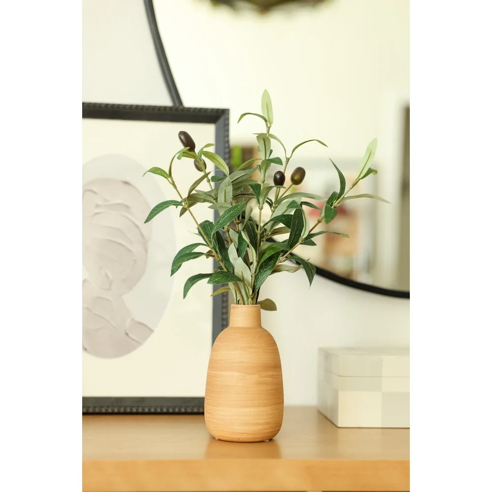 15" Artificial Olive Plant in Wood Vase – Realistic Tabletop Decor - Image 4